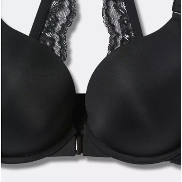 44D Torrid Bra Front Closure XO Push Up Plunge Back Smoothing Underwire Black - Picture 4 of 13